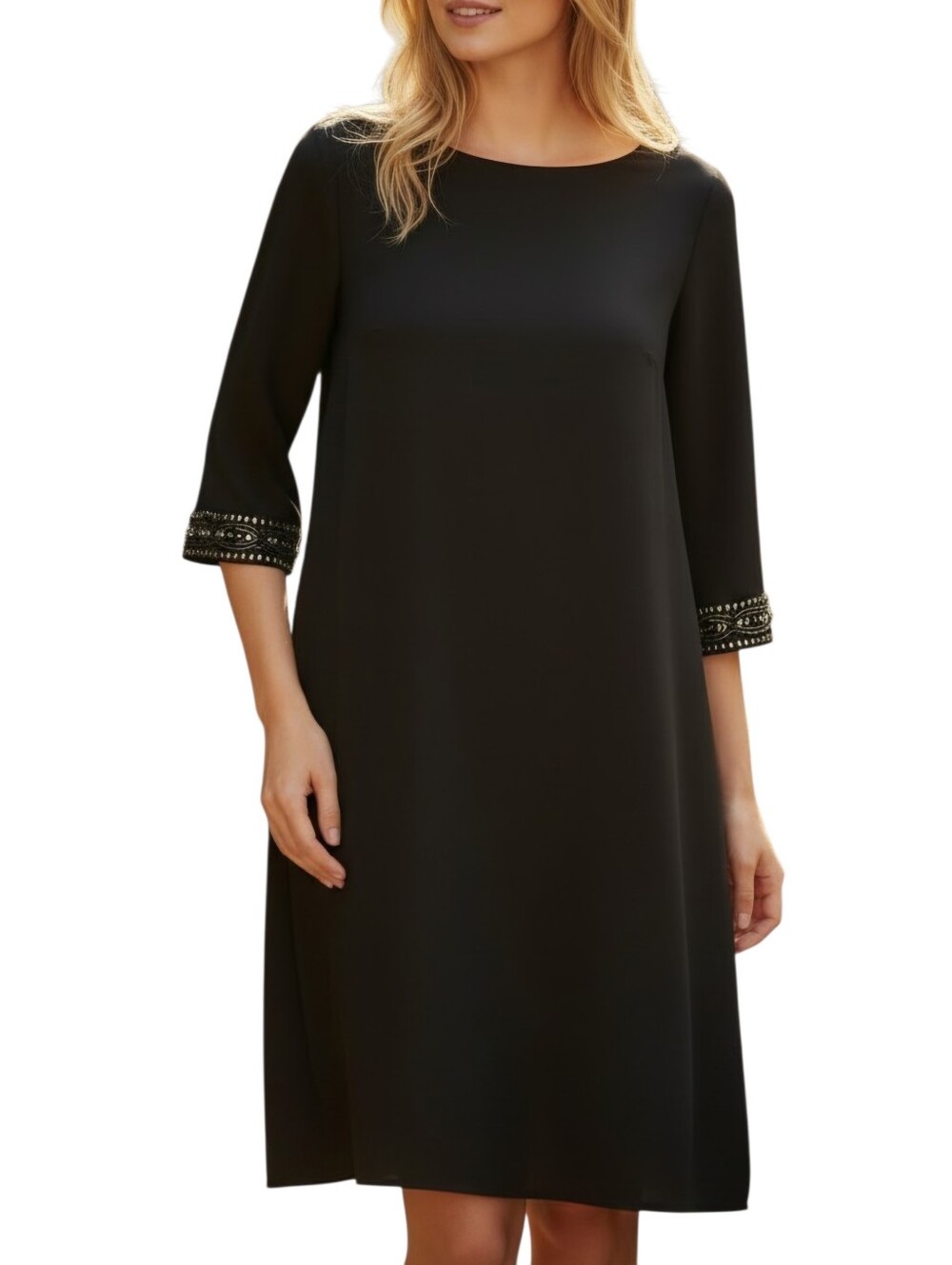 Laundry By Shelli Segal Black Beaded Cuff Shift Dress - Size 10